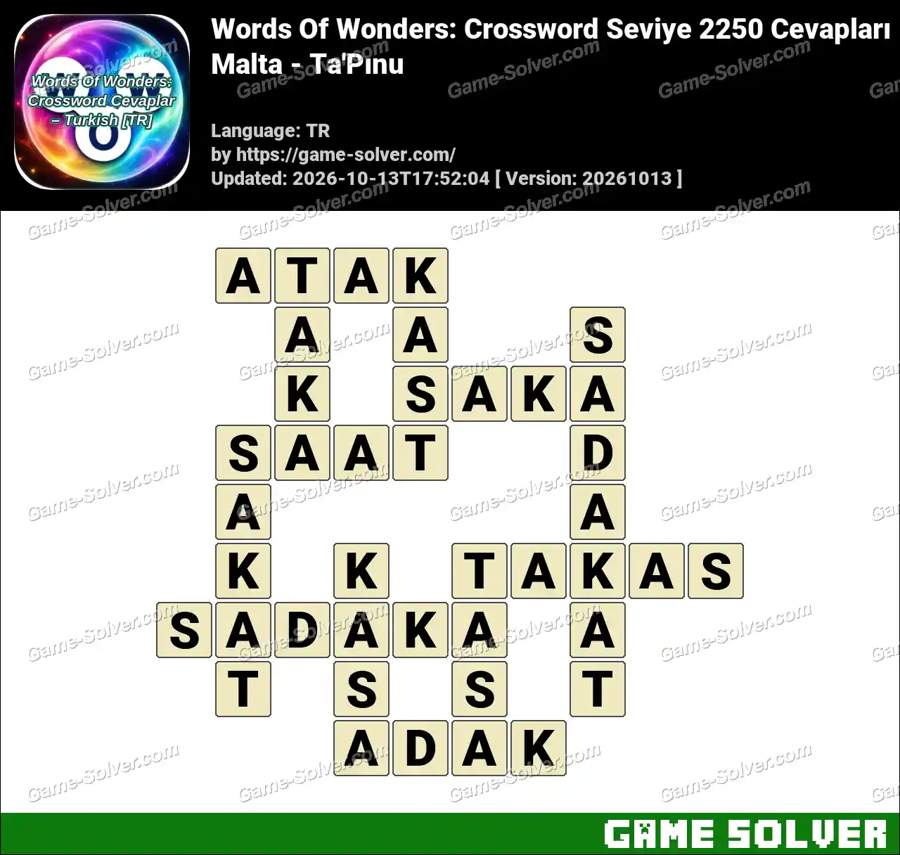 Words Of Wonders: Crossword Seviye 2250 Cevapları – Malta – Ta’Pınu
